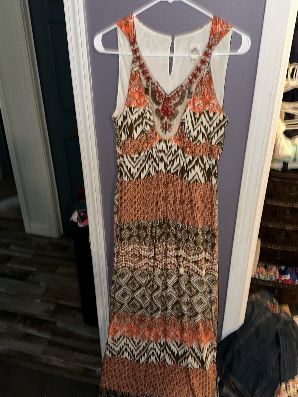 Signature by Sangria Orange and Brown Patterned Sleeveless Maxi Dress